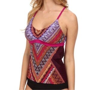 Prana Cyra Tankini Set Top & Lani Bottom In Rich Fuchsia Panama Aztec Women XS